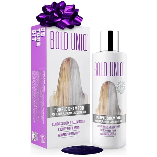 Vista 11 de Bold Uniq Mascarilla morada para el cabello rubio, platino, decolorado, plateado, gris, ceniza y cobrizo. Elimina los tonos amarillos y acondiciona