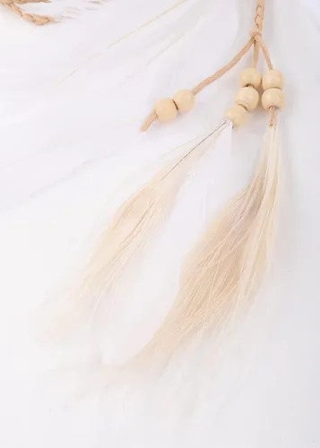 Vista 5 de Jumwrit Diadema de plumas bohemias, tocado gitano indio, diadema ajustable con borla, accesorios hippie para mujeres y niñas