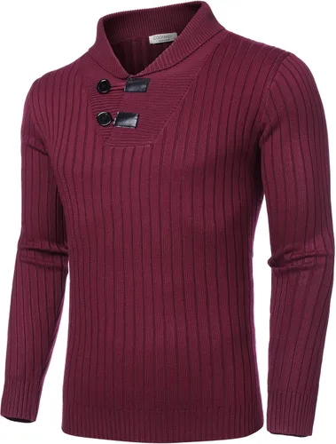 Vista 2 de COOFANDY Suéter de punto con cuello de chal para hombre, casual, ajustado, con botones