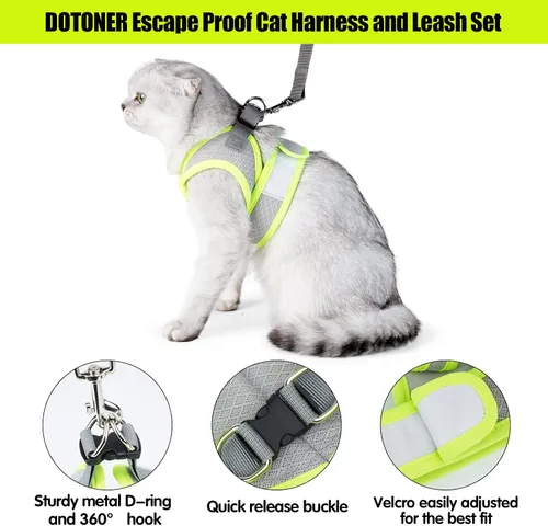 Vista 2 de Dotoner Arnés y correa para gatos, chaleco ajustable a prueba de escapes para gatos, chaqueta para caminar con arnés de malla de aire