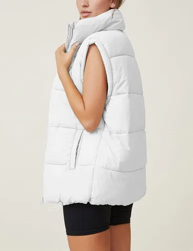 Vista 2 de Athlisan Chaleco acolchado con cremallera para mujer, cuello alto, sin mangas, acolchado
