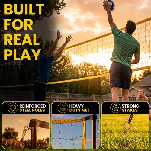 Vista 3 de Volleyball Net for Backyard, Regulation Size 32x3FT, Portable Outdoor Amarillo - Set completo