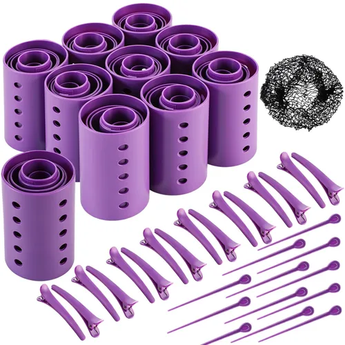 Vista 13 de WILLBOND El juego de 141 rodillos para el cabello incluye rodillos de plástico con alfileres y clips (azul bebé)