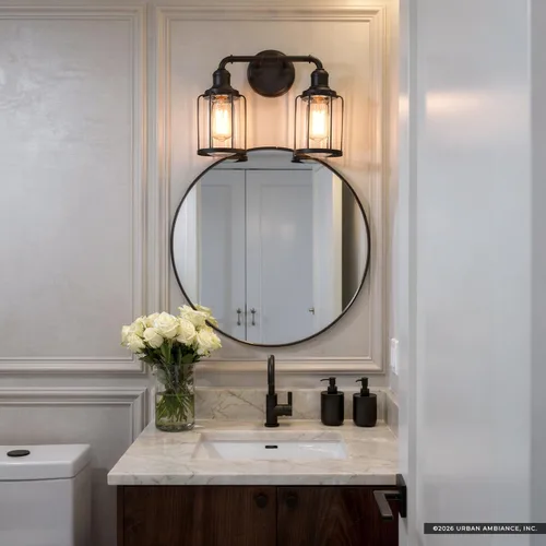 Vista 2 de Urban Ambiance Lámpara de tocador de baño industrial chic de lujo, tamaño mediano: 12 pulgadas de alto x 14.5 pulgadas de ancho, con elementos