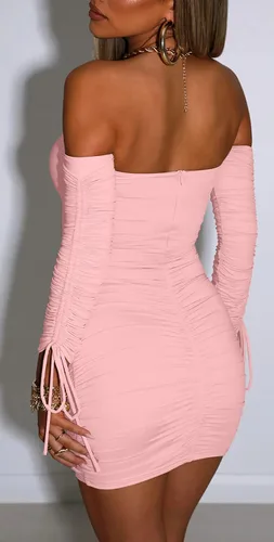 Vista 2 de GOBLES Vestido sexy de tubo de manga larga con cordón fruncido para mujer