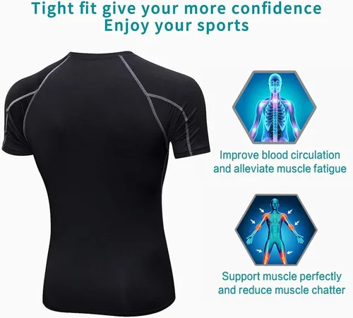 Vista 7 de Paquete de 3 camisetas de compresión atléticas para hombre, manga corta, camiseta de entrenamiento, camiseta deportiva fresca y seca