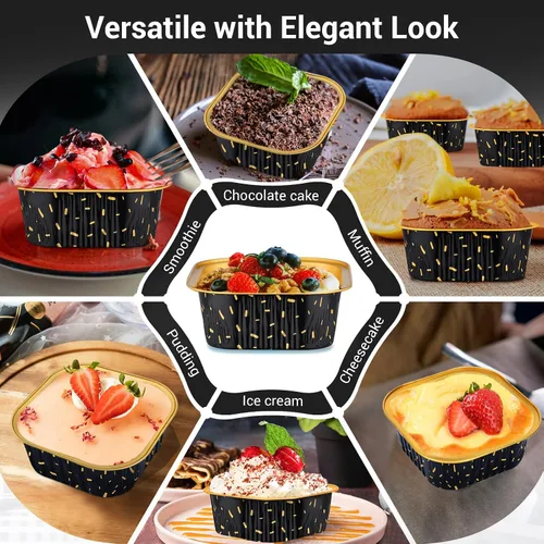 Vista 7 de EUSOAR - Moldes para pastel con tapas, 50 unidades de 300 ml/10 oz, moldes cuadrados desechables para cupcakes, recipientes de papel de aluminio