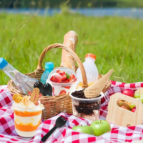 Vista 6 de Paquete de 50 vasos de plástico para parfait de 12 onzas con tapas de cúpula, vasos de parfait de yogur con cucharas-tenedor, vasos de plástico