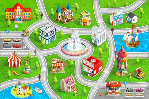 Vista 6 de HUAHOO Alfombra de juegos para niños, alfombra de coche para autos de juguete y trenes, tapete de juego antideslizante para sala de juegos y aula