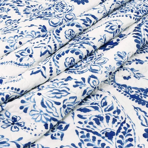 Vista 6 de Lush Decor Erindale - Juego de edredón de 3 piezas de algodón con estampado de cachemira, tamaño King, color azul marino y blanco, reversible