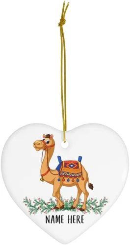 Vista 2 de Divertido nombre personalizado camellos regalo de dibujos animados regalos de texto personalizado 2024 adornos de árbol de Navidad corazón cerámica