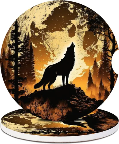 Vista 11 de Paquete de 2 posavasos para automóvil, posavasos abstractos de cerámica absorbente de bosque de montaña, posavasos para portavasos de automóvil