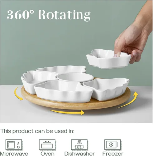 Vista 4 de DOWAN Bandeja y platos giratorios de 360°, cuencos divididos de 12 pulgadas para fiestas, decoración de cocina, platos extraíbles para papas fritas