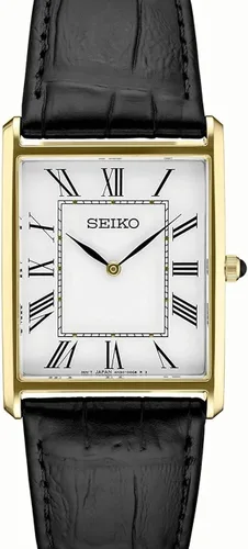 Vista 2 de SEIKO Essentials Watch for Men - Essentials Collection - Water Resistant with Stainless Steel Rectangular Case and Leather Strap