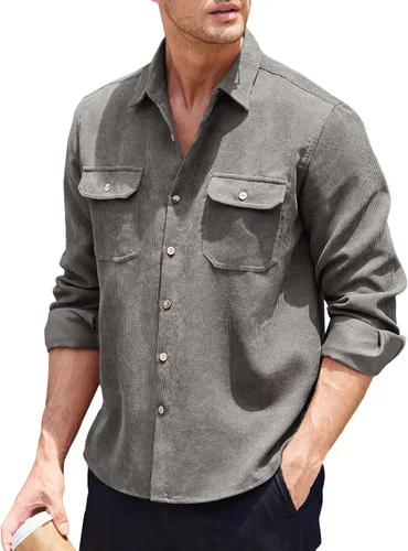 Vista 2 de COOFANDY Camisa de pana para hombre, casual, con botones, chaqueta ligera
