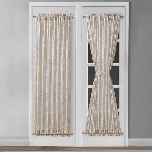 Vista 9 de Warm Home Designs Cortinas negras para puerta francesa. El par de cortinas de encaje con rosas inglesas viene con 2 alzapaños gratis. Las cortinas