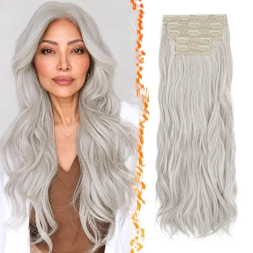 Vista 24 de BARSDAR 24 Inch Synthetic Layered Loose Wavy Black Clip in Hair Extensions