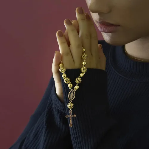 Vista 6 de 40 piezas de rosario de aleación tibetana con cruz y centro de María Milagrosa Medalla Jesús Crucifijo Crucifijo y eslabones ovalados de araña