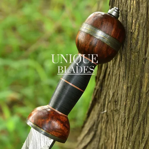 Vista 4 de Espada de Gladius romana, réplica de espada de gladiador de 27 pulgadas con hoja de espiga completa de acero de Damasco y funda para cosplay
