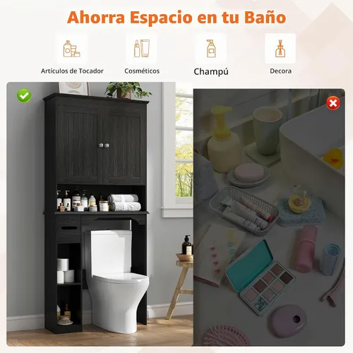 Vista 5 de Jojoka Gabinete de almacenamiento ampliado sobre inodoro de 30 pulgadas con Negro