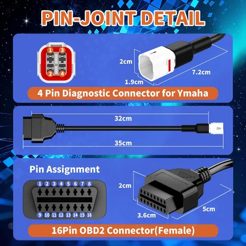 Vista 2 de Cable adaptador de motocicleta OBD2 para Yamaha Motos OBD Cable de diagnóstico 3Pin a 16Pin