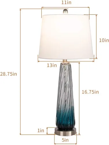 Vista 3 de Maxax Juego de 2 lámparas de mesa de cristal costero de 29 pulgadas, modernas lámparas de noche azules para sala de estar, lámpara de dormitorio