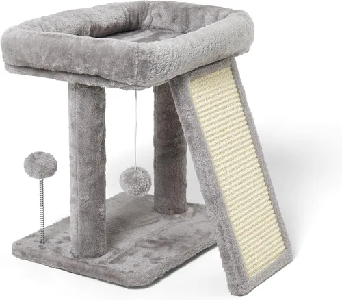Vista 7 de Árbol para gatos de 17.1 pulgadas, torre pequeña con poste para arañar para gatos de interior, gris