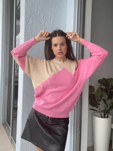 Vista 8 de Dokuritu Suéter de punto básico de invierno para mujer manga larga cuello redondo bloque de color casual ajuste holgado