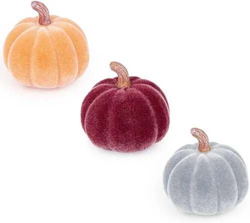 Vista 6 de Boston International Calabaza decorativa de tela de chenilla, pequeña, naranja