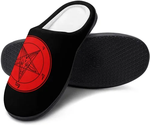 Vista 5 de Satanic Baphomet Goat Symbol - Pantuflas de algodón para hombre, de espuma viscoelástica, lavables, antideslizantes, zapatos para casa