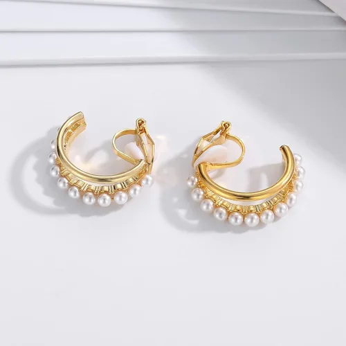 Vista 3 de HAISWET Pendientes de aro de imitación en tono dorado con perla para mujer