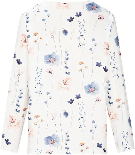 Vista 5 de Camisetas de otoño con estampado floral para mujer con ribete de encaje de ganchillo cuello en V estilo casual sueltas sin botones