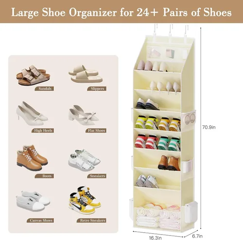 Vista 3 de Criusia Almacenamiento de zapatos, organizador de zapatos sobre la puerta, almacenamiento de zapatos colgante con grandes bolsillos profundos, se