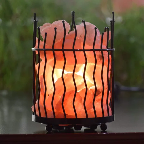 Vista 2 de Himalayan Glow Lámparas de cesta estilo pilar, lámpara nocturna de sal del Himalaya pura con trozos de sal, bombilla e interruptor regulable