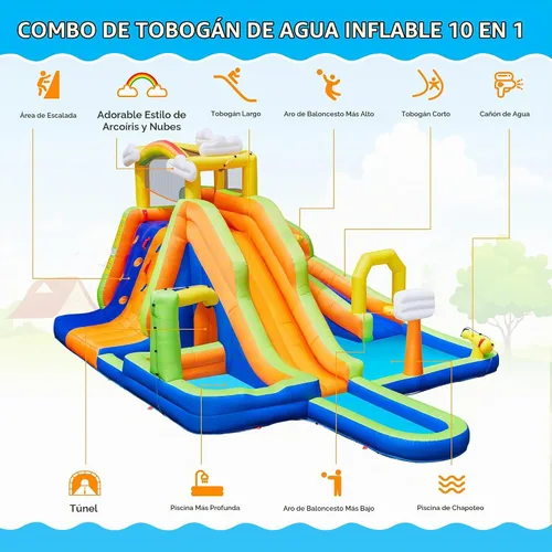 Vista 5 de Yaheetech Casa inflable de la despedida, tobogán acuático