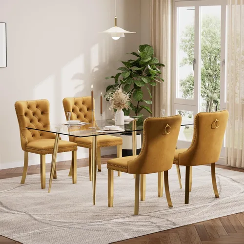 Vista 32 de Baysitone Juego de mesa de comedor de cristal de 51 pulgadas para 4, juego de 5 piezas de comedor moderno, mesa de cocina rectangular de vidrio