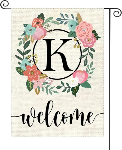Vista 16 de Bandera de jardín con letra monograma, floral, 12 x 18 pulgadas, doble cara para exterior, pequeña de arpillera, familia, apellido, bandera inicial