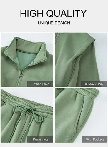 Vista 5 de Aleumdr Conjunto de dos piezas de sudadera con media cremallera para mujer, conjunto a juego con pantalón de pierna ancha aguamarina (Clearly Aqua)