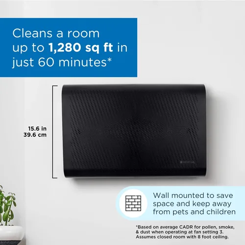 Vista 2 de Medify Purificador de aire MA-35 con filtro HEPA H13, un grado más alto de HEPA, montado en la pared, 99.9% de eliminación en un diseño moderno