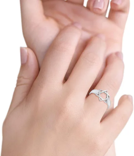 Vista 7 de Blue Apple Co. Anillo de estrella judía de plata de ley 925 con estrella de David Judaism