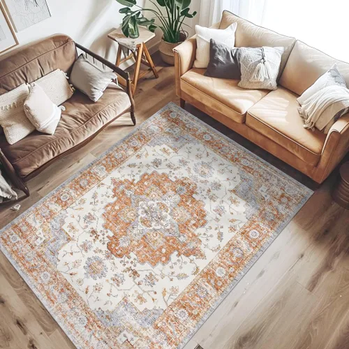 Vista 51 de jinchan Alfombra de Área 2x3 pies Alfombra Vintage de Entrada Lavable Bohemia Tapete Interior para Puerta Medallón Floral Tapete Pequeño para Puerta