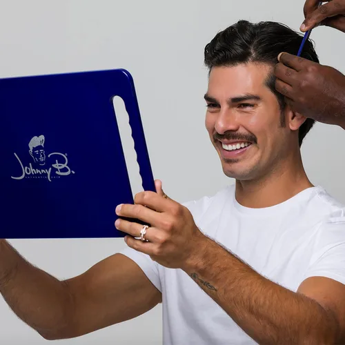 Vista 2 de JOHNNY B. Espejo rectangular ligero de mano grande con doble mango para peluqueros, peluqueros, hogar