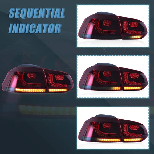 Vista 3 de VLAND Luces traseras para Golf 6ª generación 2010-2014, con señal de giro secuencial, rojo ahumado