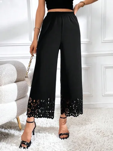 Vista 5 de SweatyRocks Pantalones elegantes de pierna ancha con cintura elástica para mujer