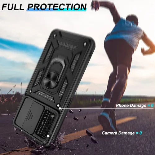 Vista 5 de ATUMP Funda para T-Mobile Revvl V Plus 5G con protector de pantalla HD con cubierta de cámara deslizante, soporte de anillo de rotación de 360° Negro