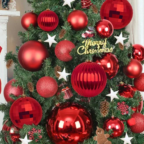 Vista 2 de Benjia Adornos de Navidad para Exteriores de Tamaño Extra Grande, Bolas de Plástico Gigantes y Grandes que no se Rompen para Colgar en Césped, Rojo