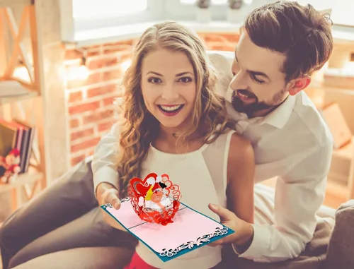 Vista 3 de FLYAB Tarjeta desplegable para el día de San Valentín, tarjeta de San Valentín desplegable para ella, él, novia, novio, esposa, marido, regalo