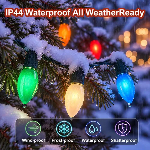 Vista 3 de Paquete de 25 bombillas de repuesto C9 multicolor, bombillas de Navidad C9 de 7 W con base intermedia E17, bombillas incandescentes para luces