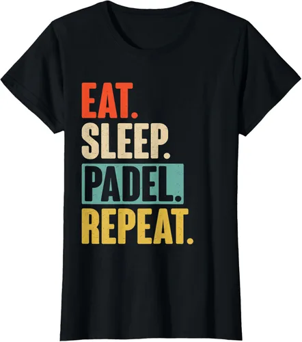 Vista 45 de Eat Sleep Padel Repeat - Camiseta de pádel retro vintage, Negro
