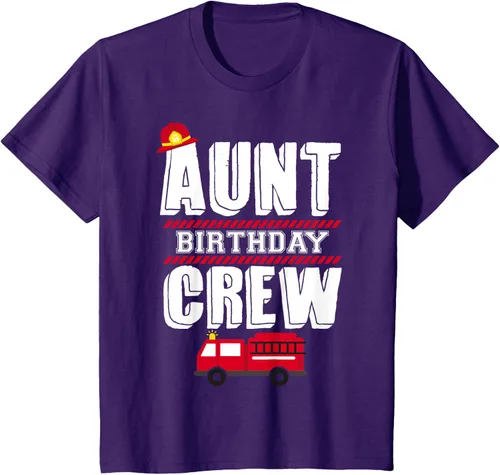 Vista 26 de Aunt Birthday Crew Fire Truck Fireman - Camiseta para fiesta de acogida, Negro, S